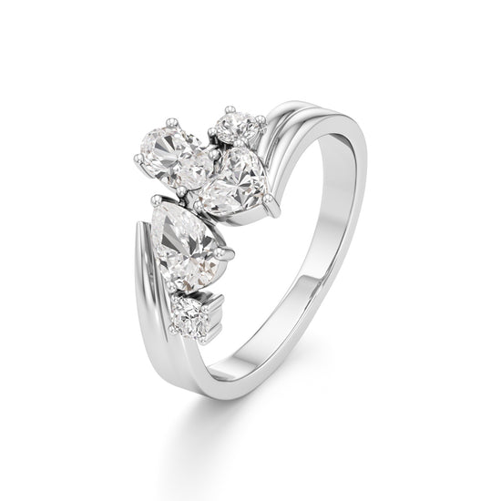 Whimsical MultiShape Diamond Bypass Ring