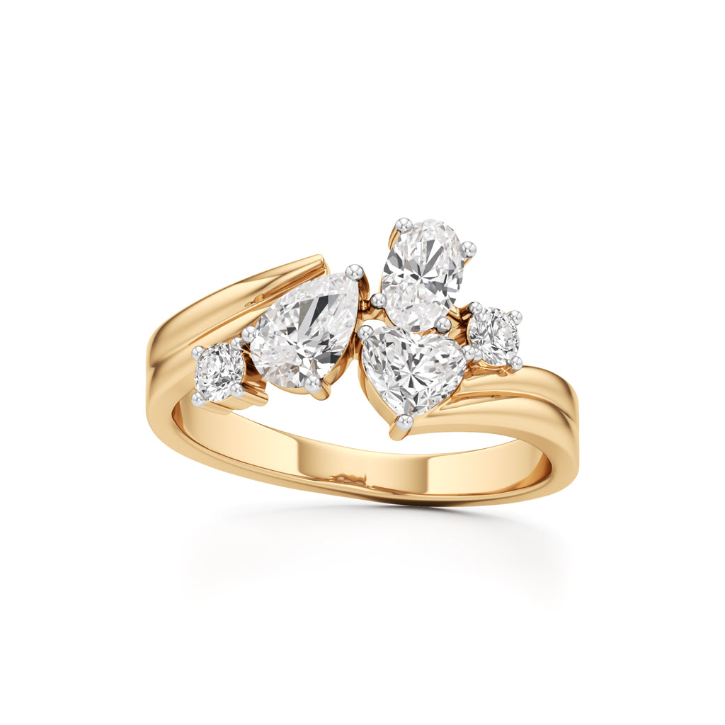 Whimsical MultiShape Diamond Bypass Ring