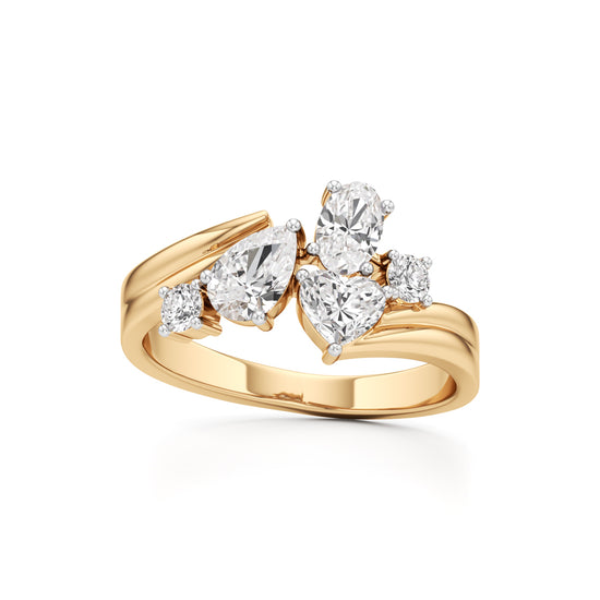 Whimsical MultiShape Diamond Bypass Ring