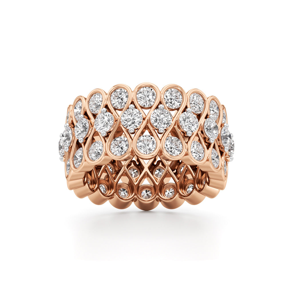 Diamond Lattice Weave Wide Band Ring