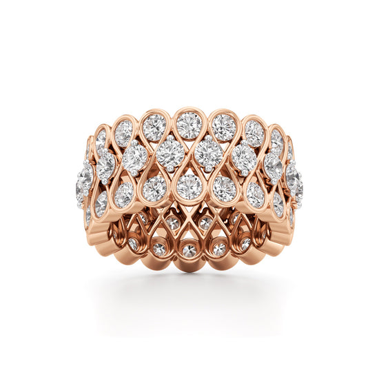 Diamond Lattice Weave Wide Band Ring