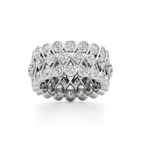 Diamond Lattice Weave Wide Band Ring
