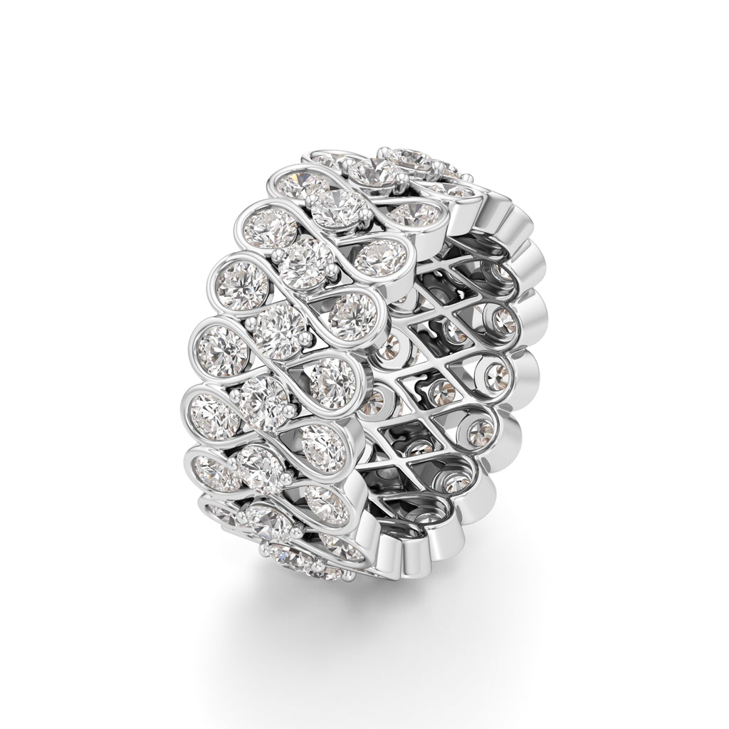 Diamond Lattice Weave Wide Band Ring