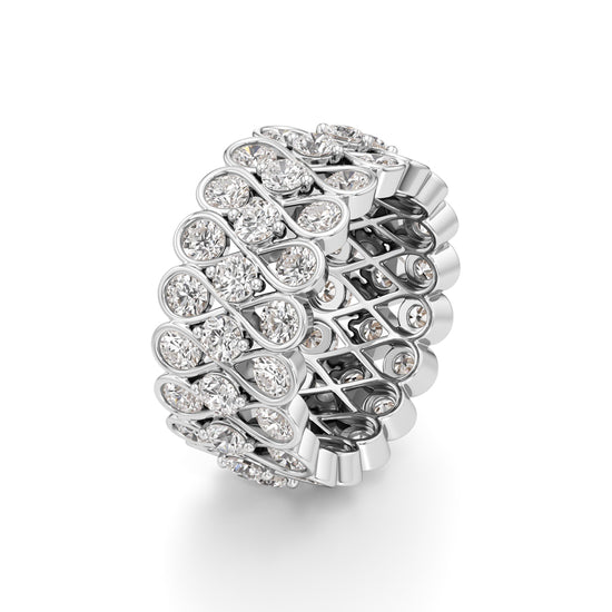 Diamond Lattice Weave Wide Band Ring