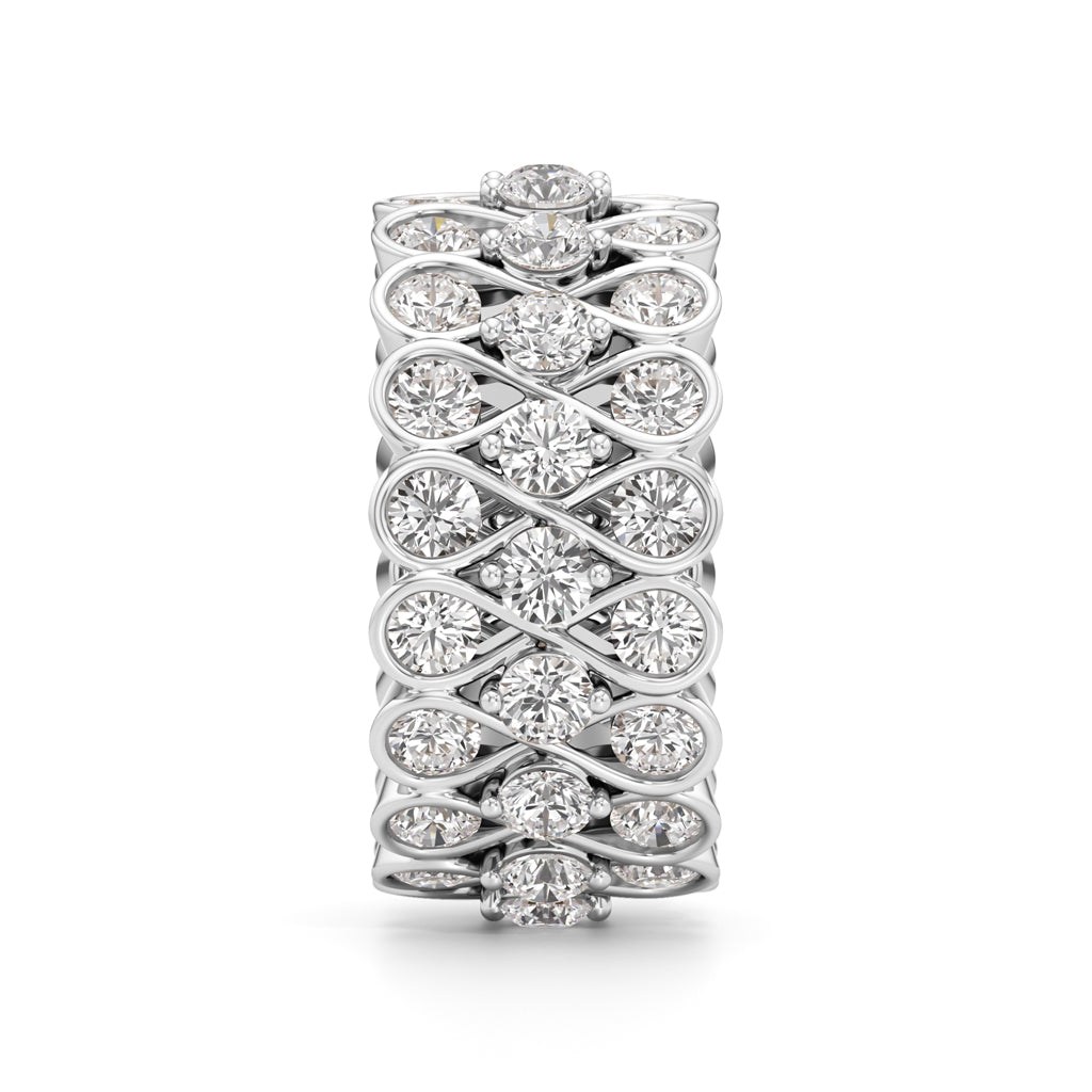 Diamond Lattice Weave Wide Band Ring