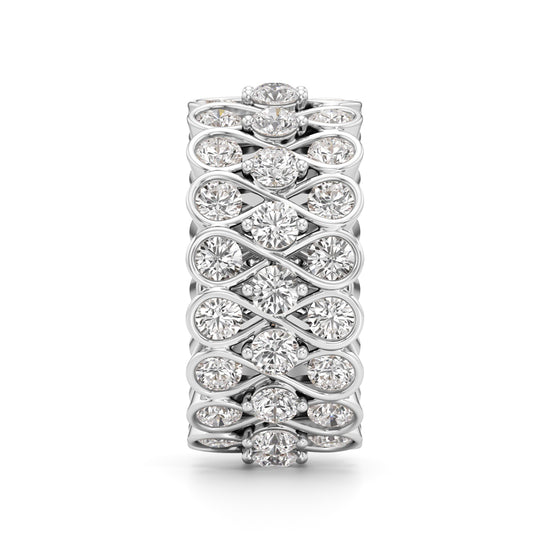 Diamond Lattice Weave Wide Band Ring