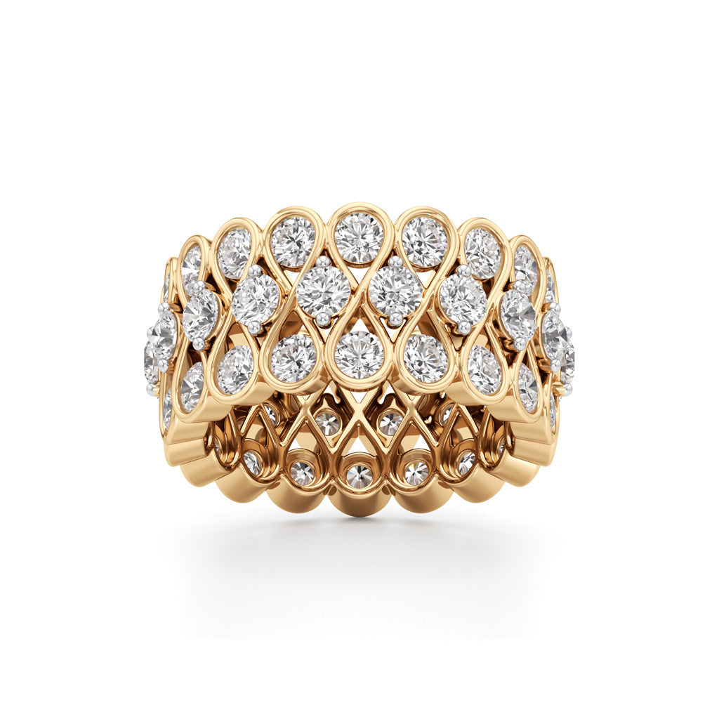 Diamond Lattice Weave Wide Band Ring