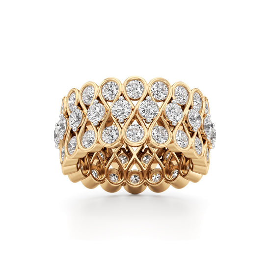 Diamond Lattice Weave Wide Band Ring