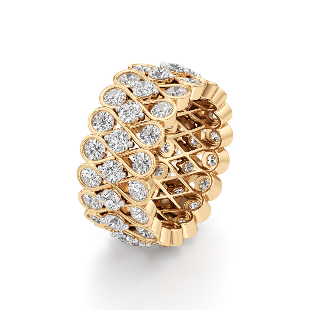 Diamond Lattice Weave Wide Band Ring