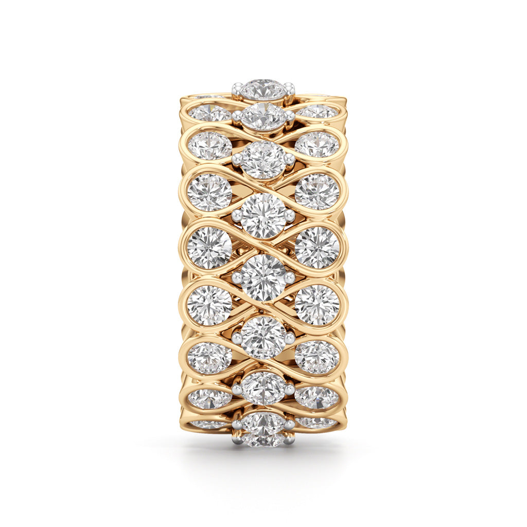 Diamond Lattice Weave Wide Band Ring