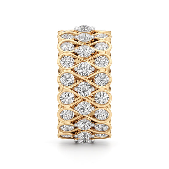 Diamond Lattice Weave Wide Band Ring