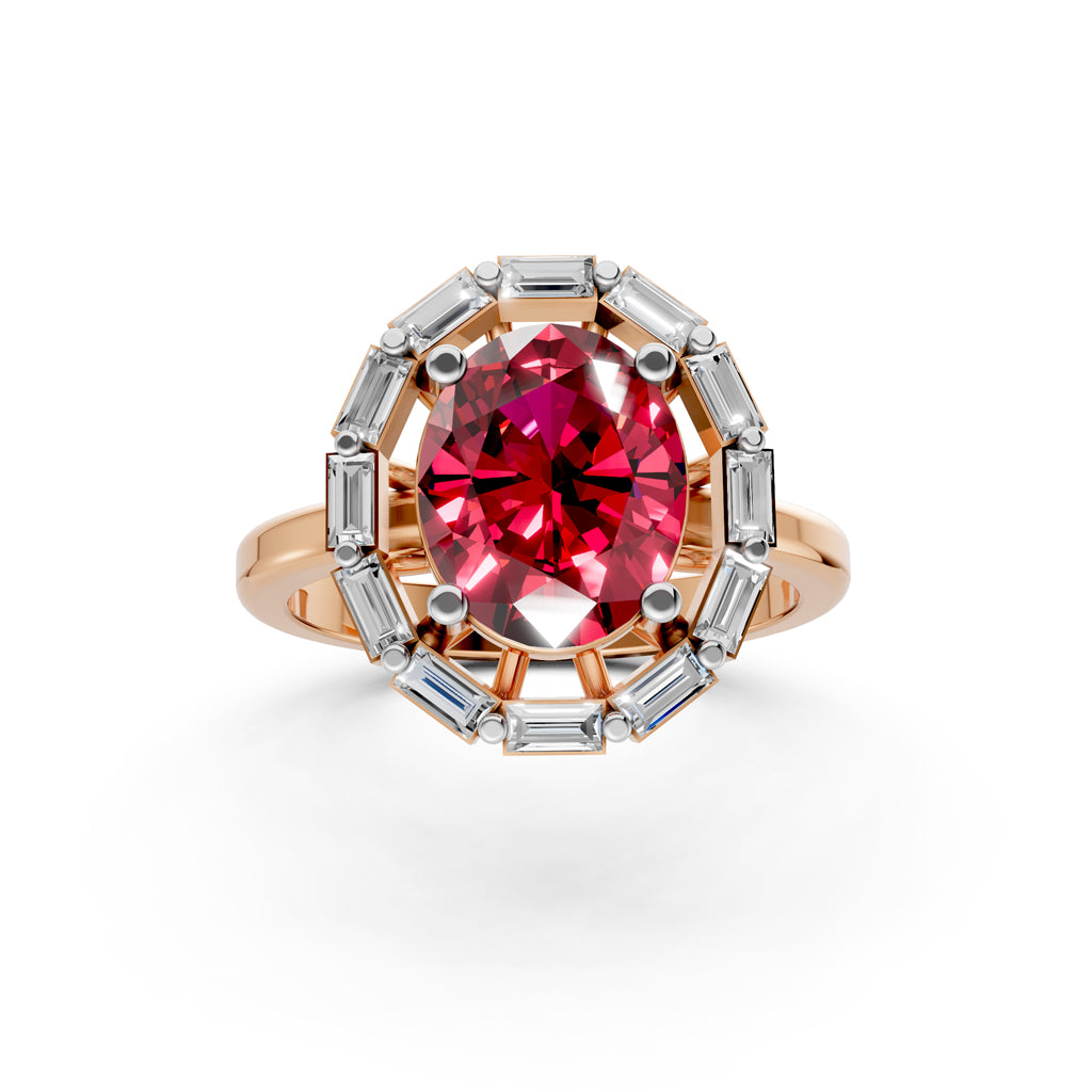 Statement Red Gem  Baguette Diamond Ring