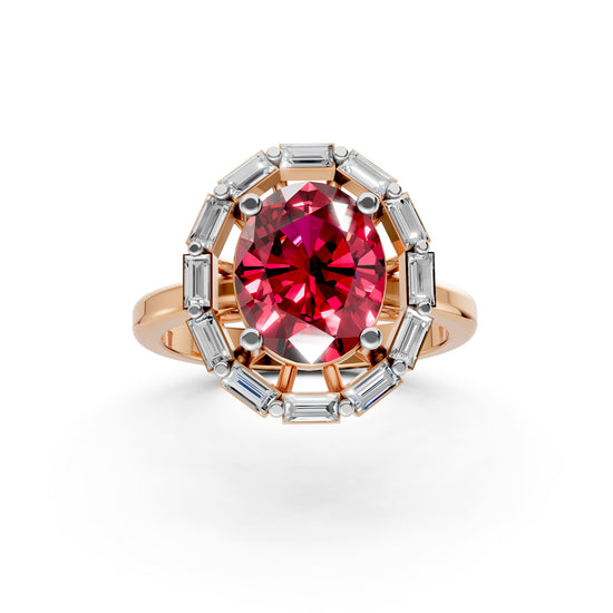 Statement Red Gem  Baguette Diamond Ring