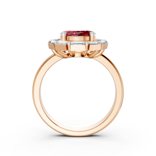Statement Red Gem  Baguette Diamond Ring