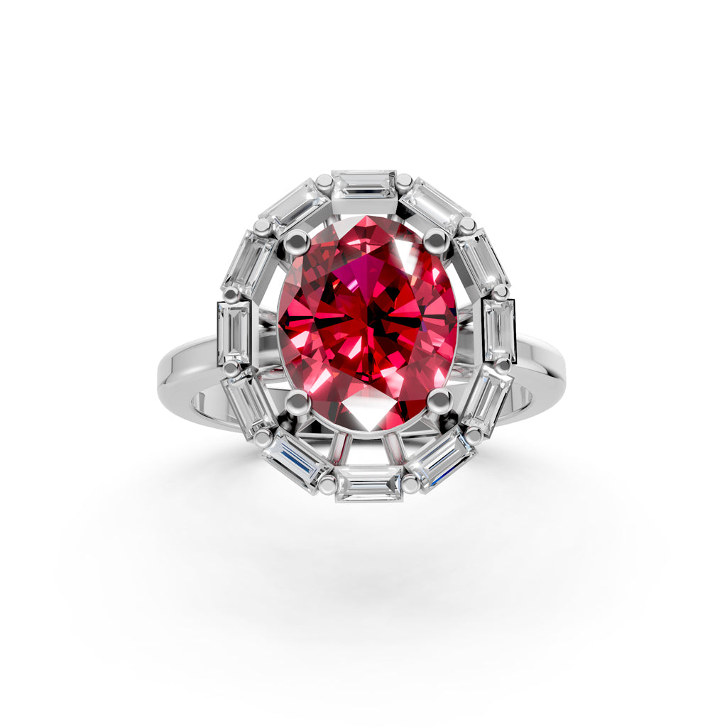 Statement Red Gem  Baguette Diamond Ring