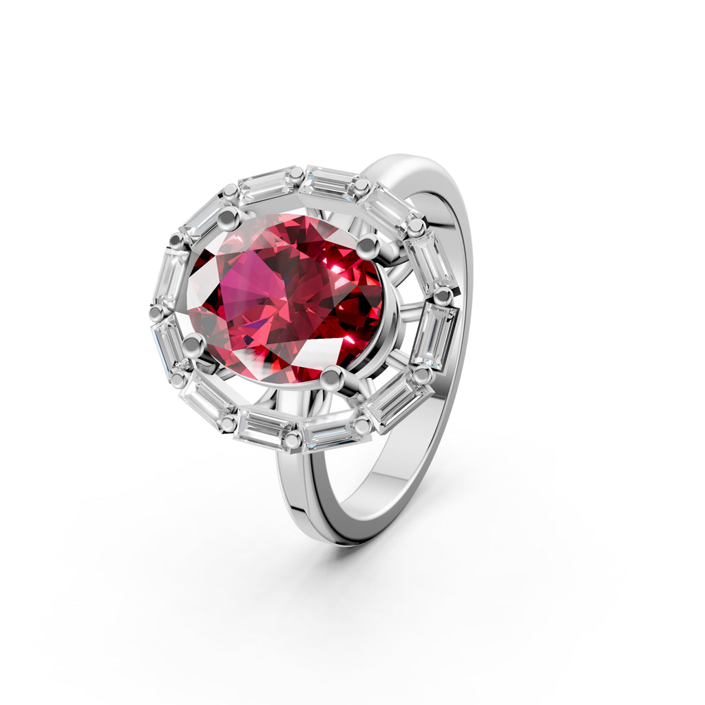 Statement Red Gem  Baguette Diamond Ring