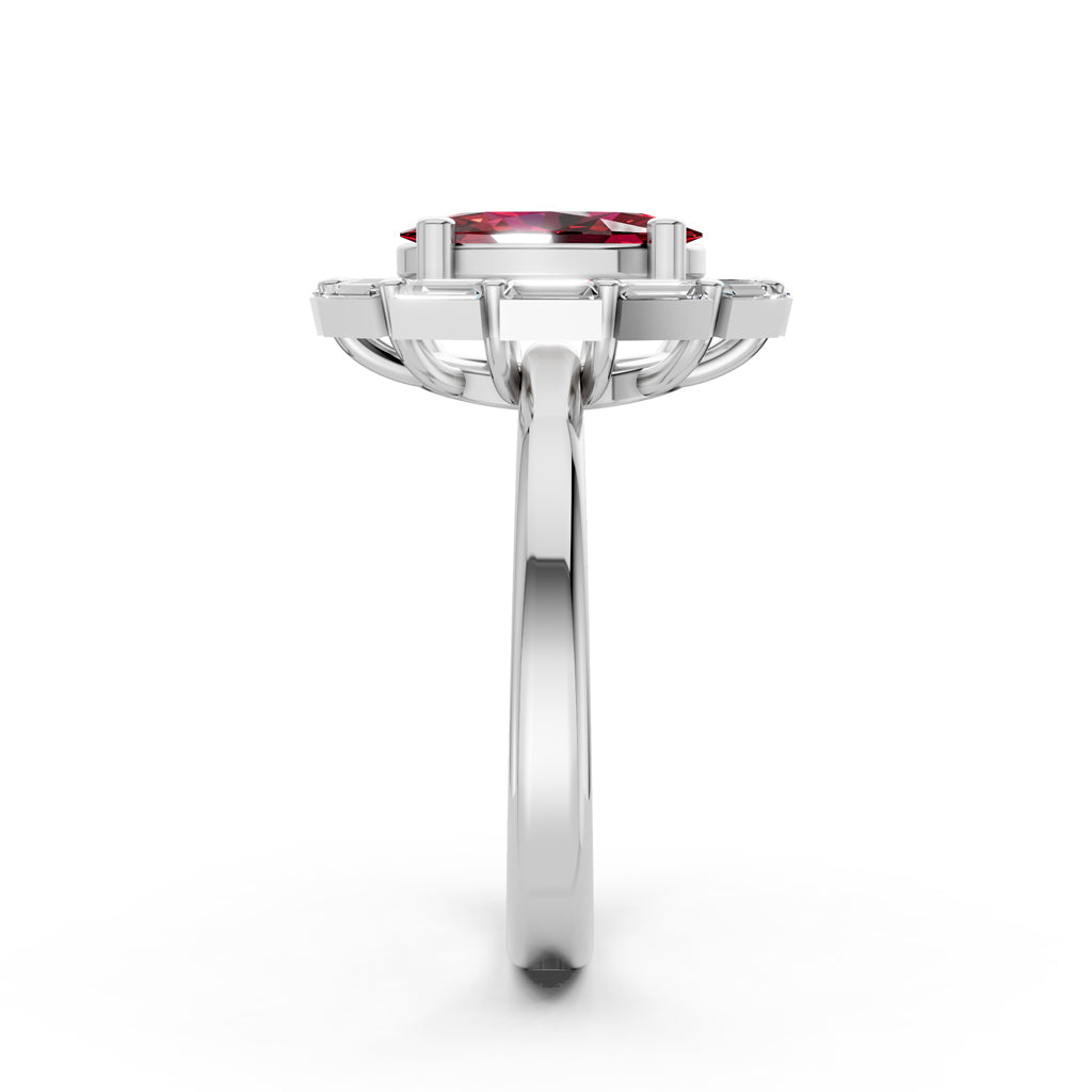 Statement Red Gem  Baguette Diamond Ring