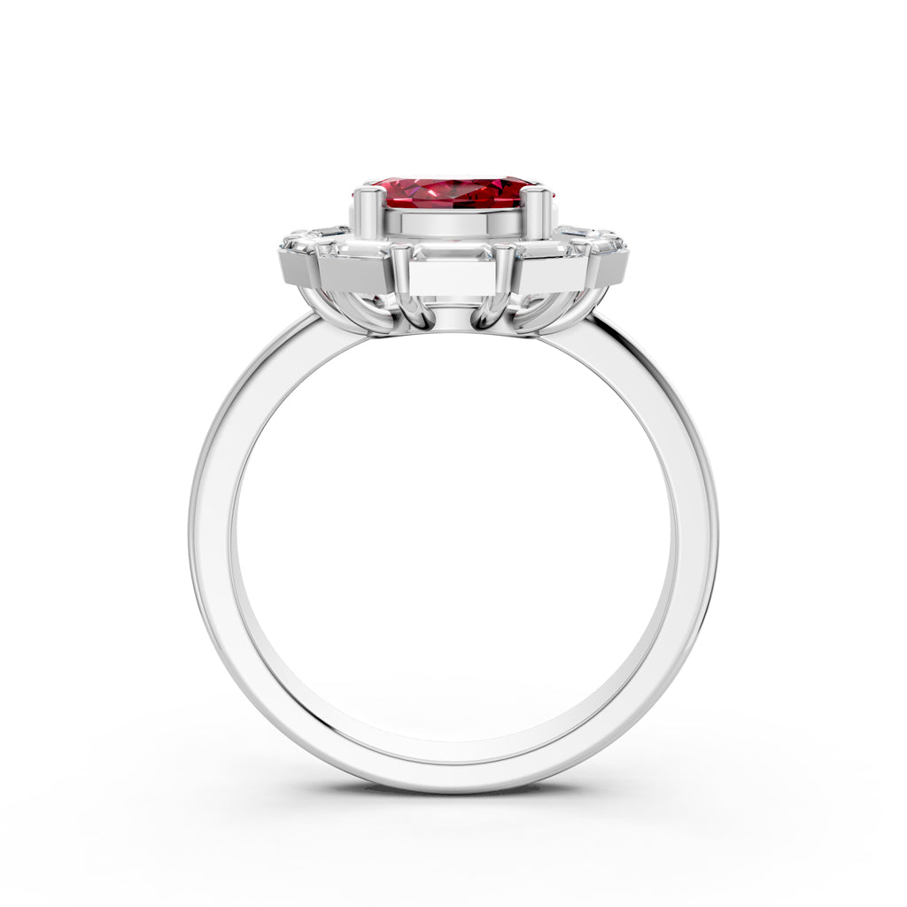 Statement Red Gem  Baguette Diamond Ring