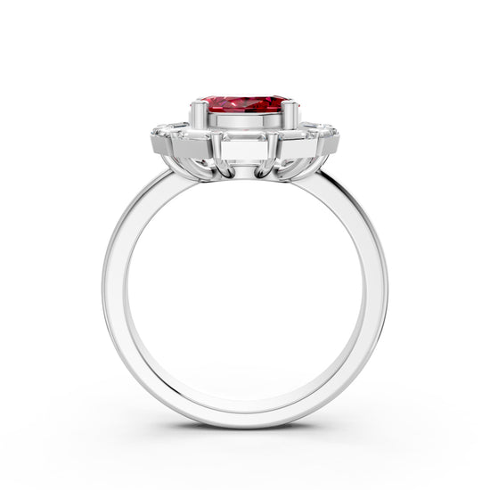 Statement Red Gem  Baguette Diamond Ring