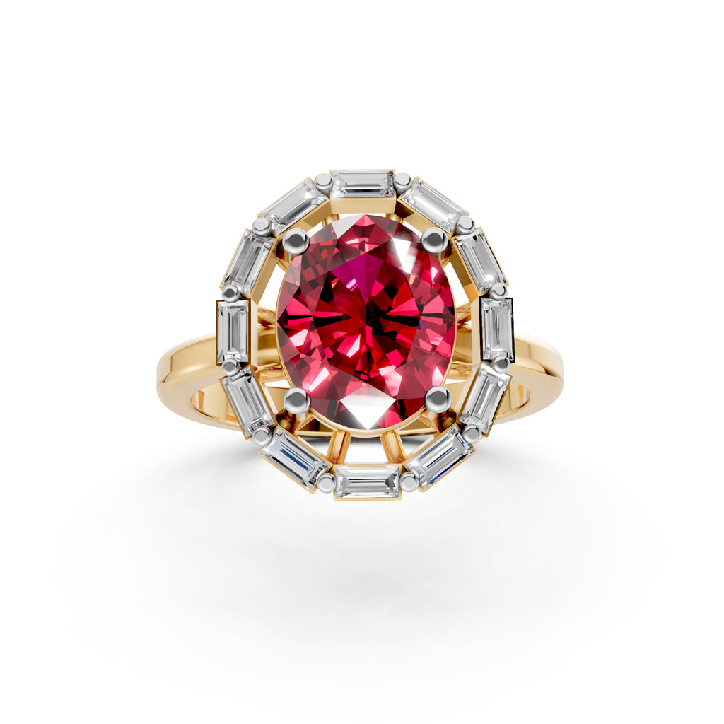 Statement Red Gem  Baguette Diamond Ring