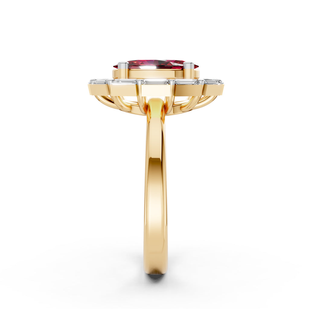 Statement Red Gem  Baguette Diamond Ring