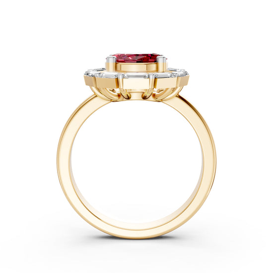 Statement Red Gem  Baguette Diamond Ring