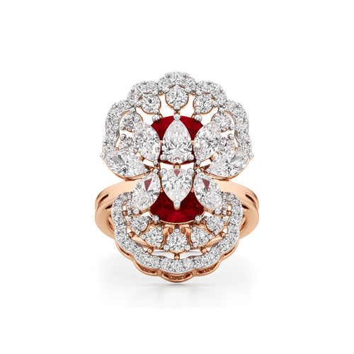 Royal Bloom Diamond  Ruby Cluster Ring