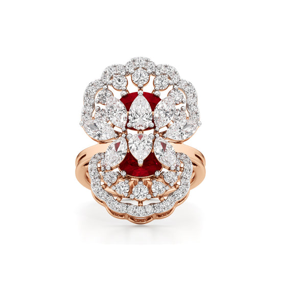 Royal Bloom Diamond  Ruby Cluster Ring