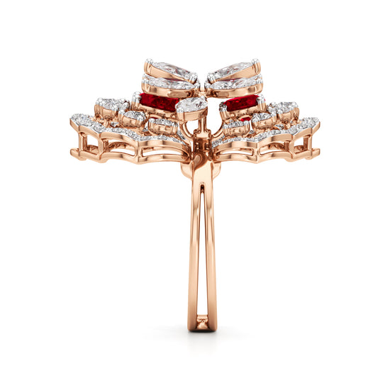 Royal Bloom Diamond  Ruby Cluster Ring