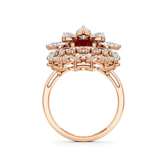 Royal Bloom Diamond  Ruby Cluster Ring
