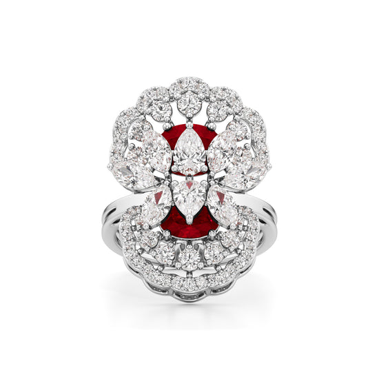 Royal Bloom Diamond  Ruby Cluster Ring
