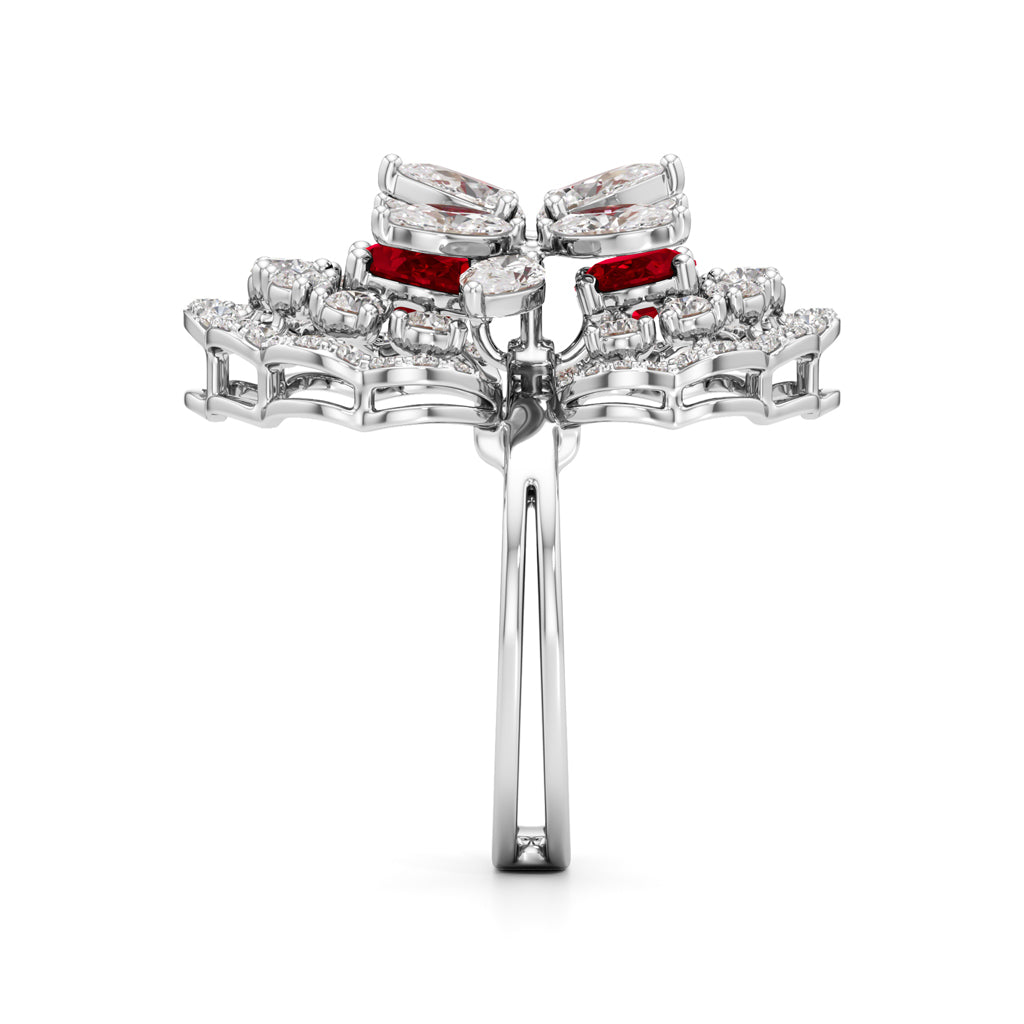 Royal Bloom Diamond  Ruby Cluster Ring