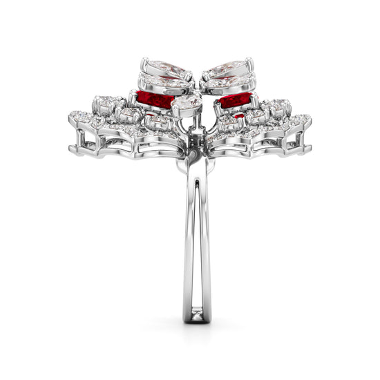 Royal Bloom Diamond  Ruby Cluster Ring