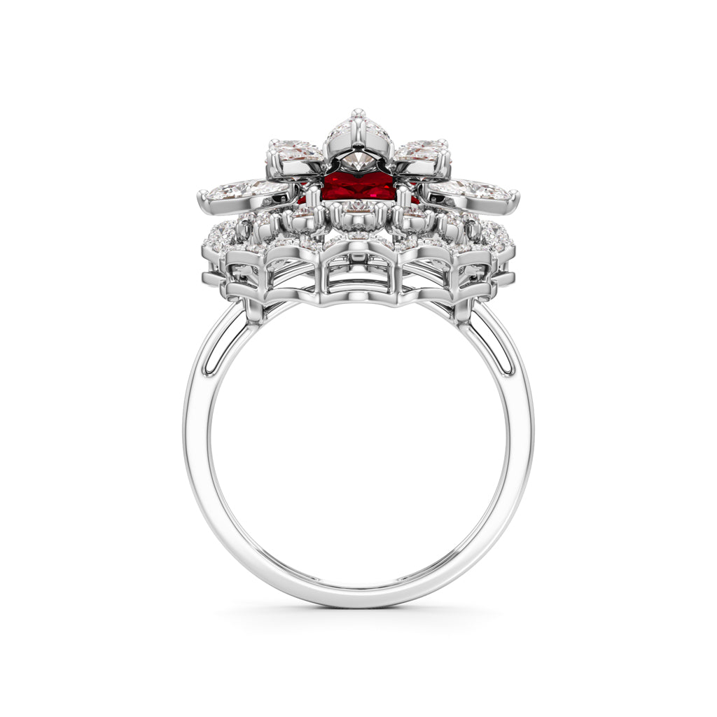 Royal Bloom Diamond  Ruby Cluster Ring