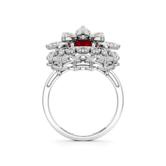 Royal Bloom Diamond  Ruby Cluster Ring
