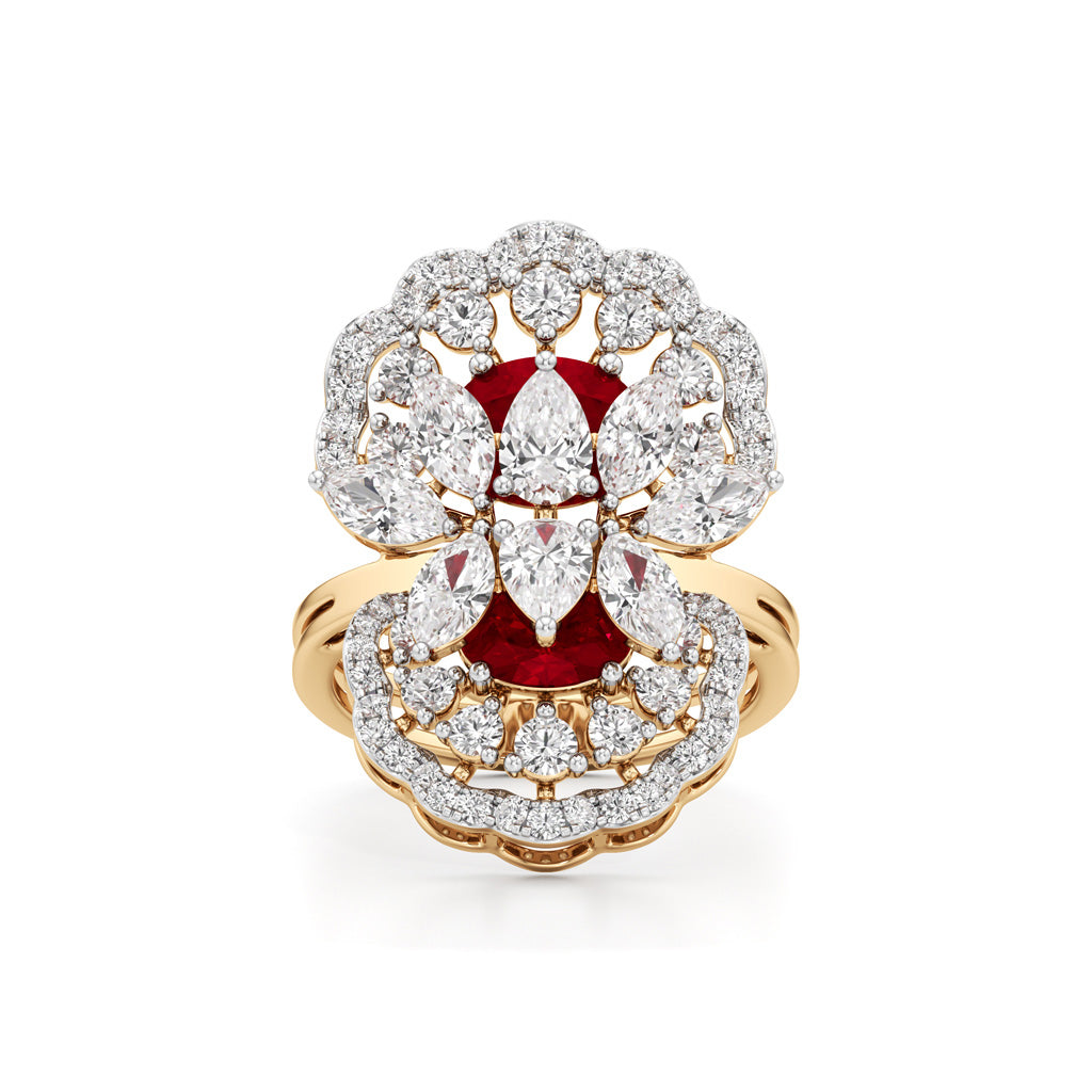 Royal Bloom Diamond  Ruby Cluster Ring