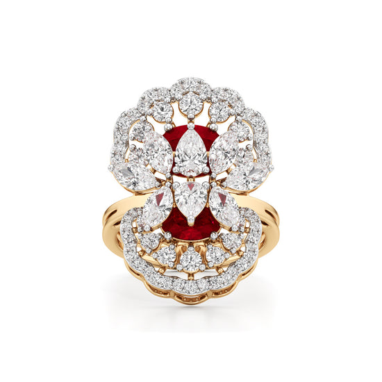 Royal Bloom Diamond  Ruby Cluster Ring
