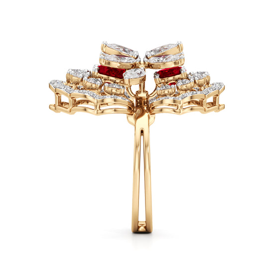 Royal Bloom Diamond  Ruby Cluster Ring
