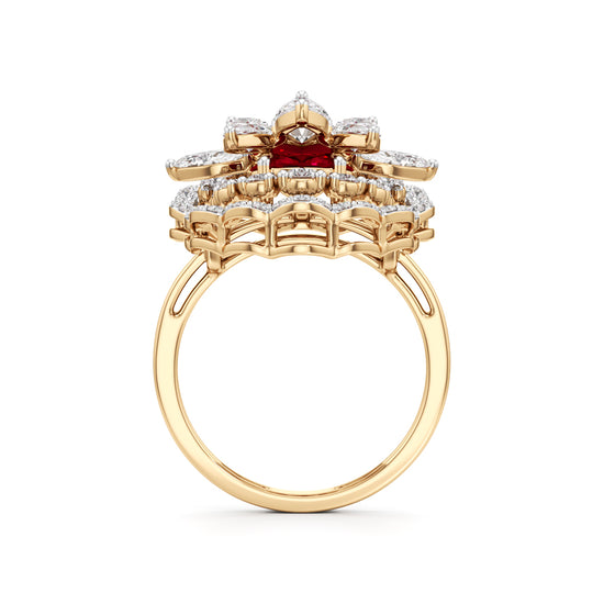 Royal Bloom Diamond  Ruby Cluster Ring