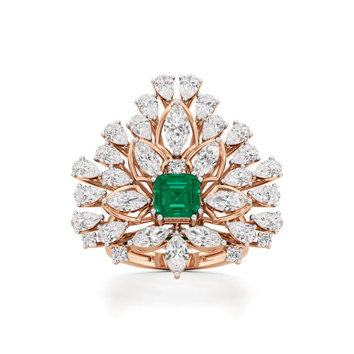 Emerald Radiance FanCut Statement Ring