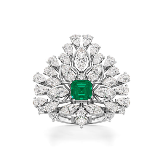 Emerald Radiance FanCut Statement Ring