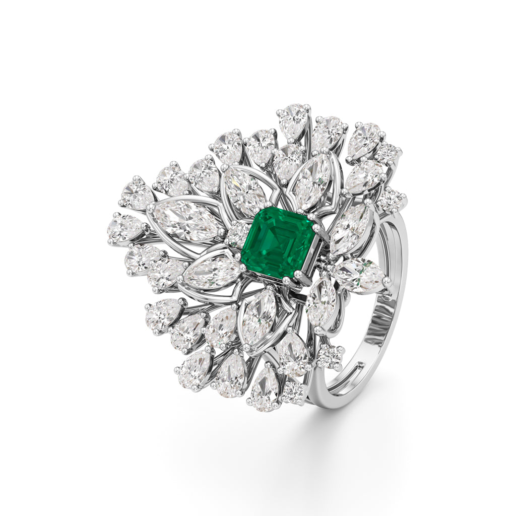 Emerald Radiance FanCut Statement Ring