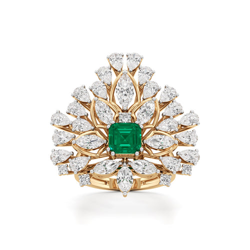 Emerald Radiance FanCut Statement Ring