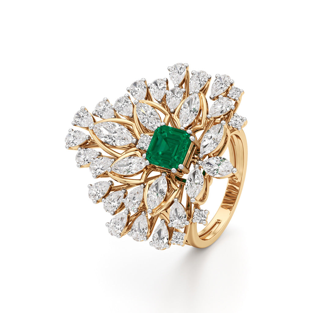 Emerald Radiance FanCut Statement Ring