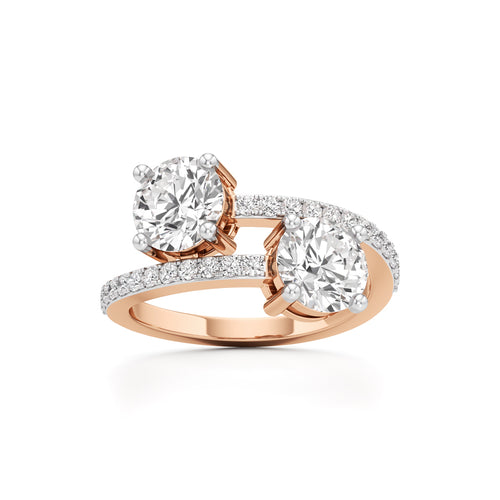 TwoStone Round Diamond Bypass Ring with Diamond Line