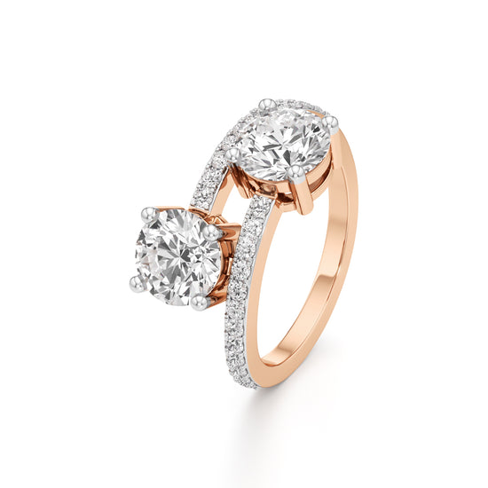 TwoStone Round Diamond Bypass Ring with Diamond Line