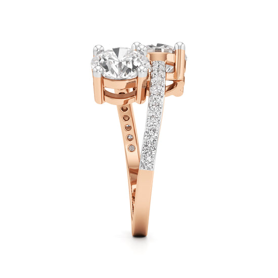 TwoStone Round Diamond Bypass Ring with Diamond Line