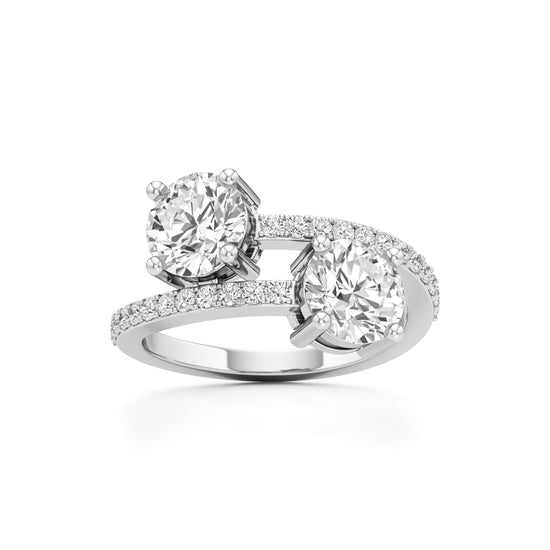 TwoStone Round Diamond Bypass Ring with Diamond Line