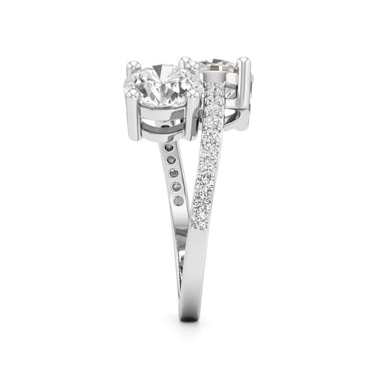 TwoStone Round Diamond Bypass Ring with Diamond Line