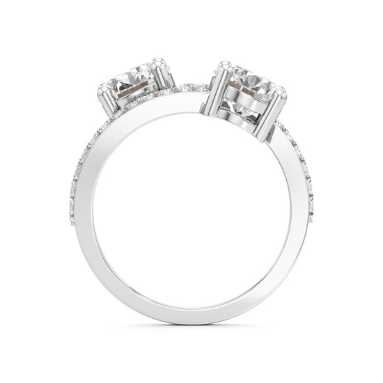 TwoStone Round Diamond Bypass Ring with Diamond Line